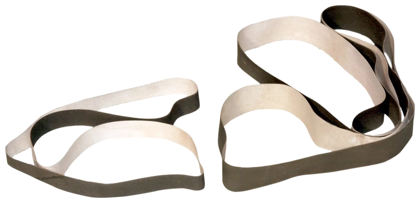 Two endless kraflex abrasive belts in different widths